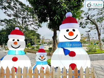 Mô hình bộ 3 người tuyết dính liền cao 3m bơm hơi tự động [Vải dày - Bơm xịn] BOMHOI-X-06