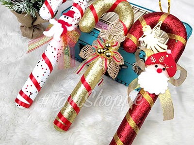 Mô hình kẹo gậy Giáng sinh cỡ lớn kim tuyến dài 33cm KEONGOT-01
