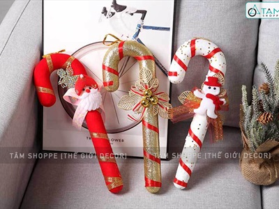 Mô hình kẹo gậy Giáng sinh cỡ lớn kim tuyến dài 33cm KEONGOT-01