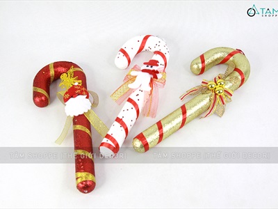 Mô hình kẹo gậy Giáng sinh cỡ lớn kim tuyến dài 33cm KEONGOT-01