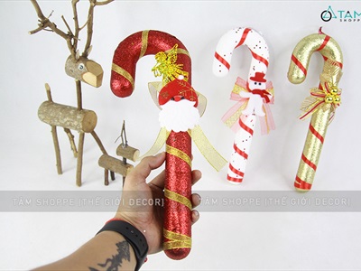 Mô hình kẹo gậy Giáng sinh cỡ lớn kim tuyến dài 33cm KEONGOT-01