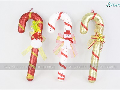 Mô hình kẹo gậy Giáng sinh cỡ lớn kim tuyến dài 33cm KEONGOT-01