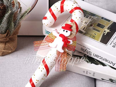 Mô hình kẹo gậy Giáng sinh cỡ lớn kim tuyến dài 33cm KEONGOT-01