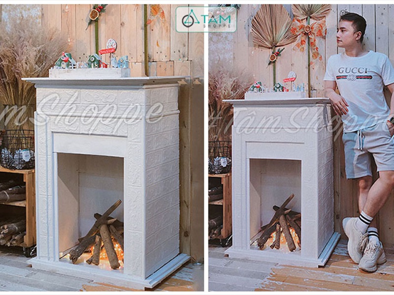 Mô hình lò sưởi trang trí cỡ lớn D70cm [Tặng củi + Dây đèn] LOSUOI-01