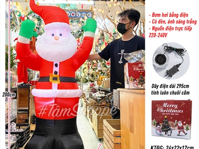 Mô hình ông già Noel bơm hơi tự động cao 180cm có đèn Led BOMHOI-X-02