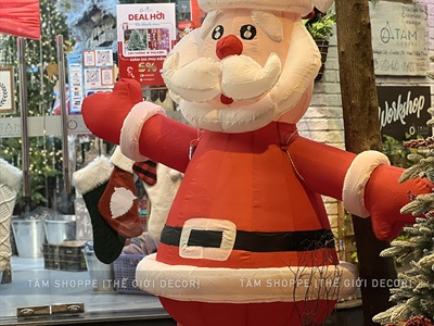 Mô hình ông già noel đứng tay chào cao 2-3m bơm hơi tự động [Vải dày - Bơm xịn] BOMHOI-X-05