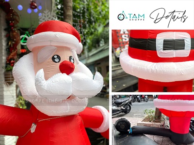 Mô hình ông già noel đứng tay chào cao 2-3m bơm hơi tự động [Vải dày - Bơm xịn] BOMHOI-X-05
