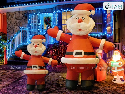 Mô hình ông già noel đứng tay chào cao 2-3m bơm hơi tự động [Vải dày - Bơm xịn] BOMHOI-X-05