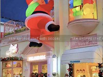 [Hàng ORDER] Mô hình ông già noel leo tường cao 2-3m bơm hơi tự động [Vải dày - Bơm xịn] BOMHOI-X-03