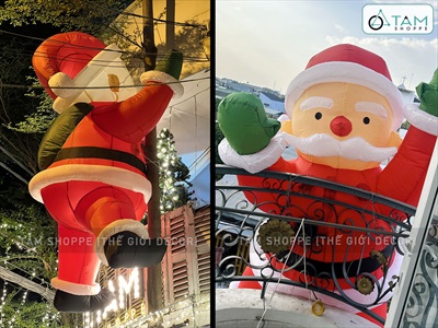 [Hàng ORDER] Mô hình ông già noel leo tường cao 2-3m bơm hơi tự động [Vải dày - Bơm xịn] BOMHOI-X-03