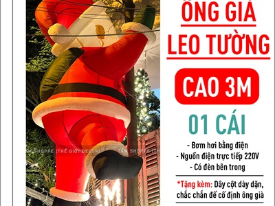 [Hàng ORDER] Mô hình ông già noel leo tường cao 2-3m bơm hơi tự động [Vải dày - Bơm xịn] BOMHOI-X-03