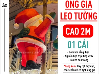 [Hàng ORDER] Mô hình ông già noel leo tường cao 2-3m bơm hơi tự động [Vải dày - Bơm xịn] BOMHOI-X-03