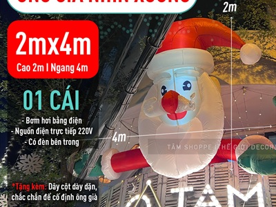 Mô hình ông già noel nhìn xuống ngang 4m bơm hơi tự động [Vải dày - Bơm xịn] BOMHOI-X-04