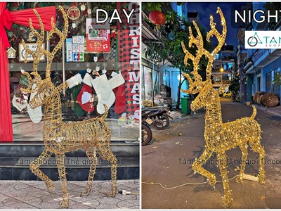 [Hàng ORDER] Mô hình tuần lộc thép quấn đèn Led dây bố kim tuyến vàng Gold cỡ lớn [Dáng đẹp - tỉ mỉ] TCV-TLOC-05