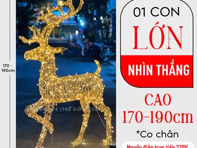 [Hàng ORDER] Mô hình tuần lộc thép quấn đèn Led dây bố kim tuyến vàng Gold cỡ lớn [Dáng đẹp - tỉ mỉ] TCV-TLOC-05