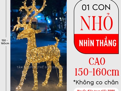 [Hàng ORDER] Mô hình tuần lộc thép quấn đèn Led dây bố kim tuyến vàng Gold cỡ lớn [Dáng đẹp - tỉ mỉ] TCV-TLOC-05