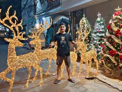 [Hàng ORDER] Mô hình tuần lộc thép quấn đèn Led dây bố kim tuyến vàng Gold cỡ lớn [Dáng đẹp - tỉ mỉ] TCV-TLOC-05