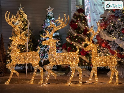 [Hàng ORDER] Mô hình tuần lộc thép quấn đèn Led dây bố kim tuyến vàng Gold cỡ lớn [Dáng đẹp - tỉ mỉ] TCV-TLOC-05