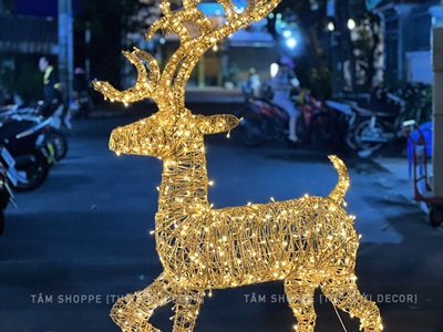 [Hàng ORDER] Mô hình tuần lộc thép quấn đèn Led dây bố kim tuyến vàng Gold cỡ lớn [Dáng đẹp - tỉ mỉ] TCV-TLOC-05