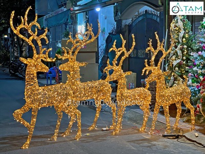 [Hàng ORDER] Mô hình tuần lộc thép quấn đèn Led dây bố kim tuyến vàng Gold cỡ lớn [Dáng đẹp - tỉ mỉ] TCV-TLOC-05