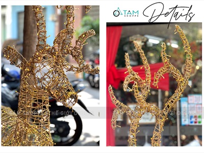 [Hàng ORDER] Mô hình tuần lộc thép quấn đèn Led dây bố kim tuyến vàng Gold cỡ lớn [Dáng đẹp - tỉ mỉ] TCV-TLOC-05