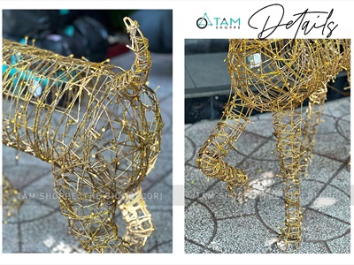 [Hàng ORDER] Mô hình tuần lộc thép quấn đèn Led dây bố kim tuyến vàng Gold cỡ lớn [Dáng đẹp - tỉ mỉ] TCV-TLOC-05