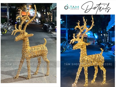 [Hàng ORDER] Mô hình tuần lộc thép quấn đèn Led dây bố kim tuyến vàng Gold cỡ lớn [Dáng đẹp - tỉ mỉ] TCV-TLOC-05