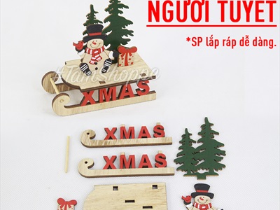 Mô hình xe trượt tuyết gỗ nhỏ lắp ráp DIY có chữ XMAS MHDB-XMAS-08
