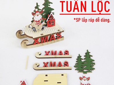 Mô hình xe trượt tuyết gỗ nhỏ lắp ráp DIY có chữ XMAS MHDB-XMAS-08