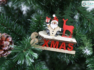 Mô hình xe trượt tuyết gỗ nhỏ lắp ráp DIY có chữ XMAS MHDB-XMAS-08