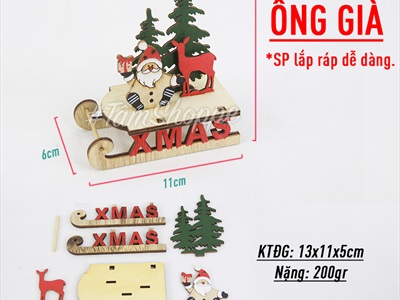 Mô hình xe trượt tuyết gỗ nhỏ lắp ráp DIY có chữ XMAS MHDB-XMAS-08