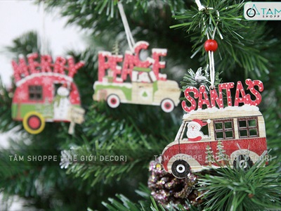 Set 03 xe ô tô chữ đỏ treo cây thông Noel PKT-X-04