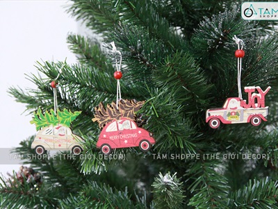 Set 03 xe ô tô chữ đỏ treo cây thông Noel PKT-X-04