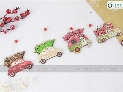 Set 03 xe ô tô chữ đỏ treo cây thông Noel PKT-X-04