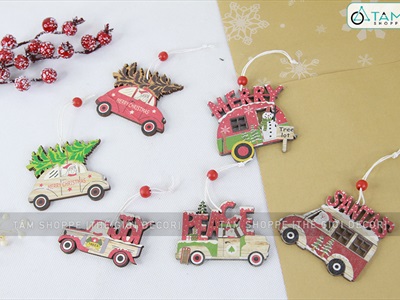 Set 03 xe ô tô chữ đỏ treo cây thông Noel PKT-X-04