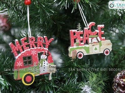 Set 03 xe ô tô chữ đỏ treo cây thông Noel PKT-X-04