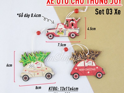 Set 03 xe ô tô chữ đỏ treo cây thông Noel PKT-X-04