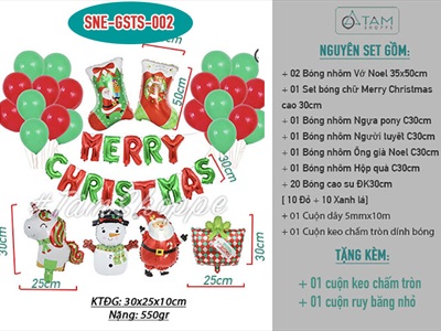 Set bóng Noel 2 vớ 4 icon tông Xanh lá - Đỏ SNE-GSTS002