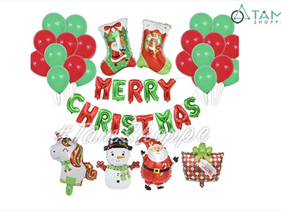 Set bóng Noel 2 vớ 4 icon tông Xanh lá - Đỏ SNE-GSTS002