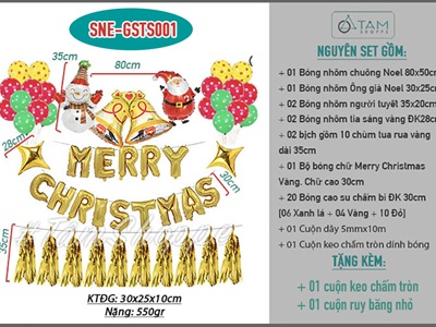 Set bóng Noel chuông Merry tua rua vàng SNE-GSTS001