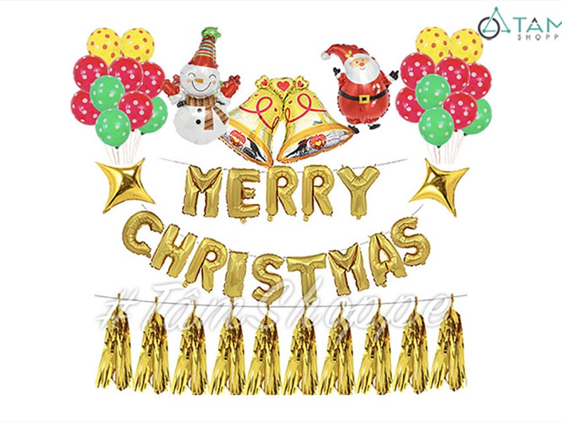 Set bóng Noel chuông Merry tua rua vàng SNE-GSTS001