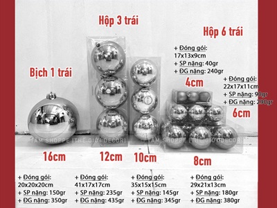 Trái châu Noel bóng đủ màu, đủ cỡ [Từ 4-16cm - Hàng chuẩn] TRAICHAU-33