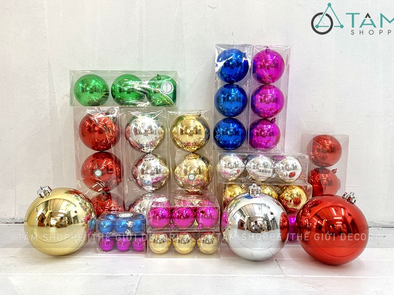 Trái châu Noel bóng đủ màu, đủ cỡ [Từ 4-16cm - Hàng chuẩn] TRAICHAU-33