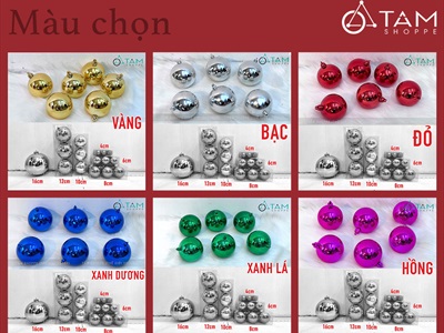Trái châu Noel bóng đủ màu, đủ cỡ [Từ 4-16cm - Hàng chuẩn] TRAICHAU-33
