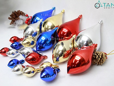 Trái châu Noel búp đèn đủ màu, đủ cỡ [Dài 3-8cm - Bóng đẹp] TRAICHAU-35