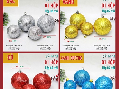 Trái châu Noel kim tuyến đủ màu, đủ cỡ [ĐK 6-16cm - lấp lánh] TRAICHAU-36