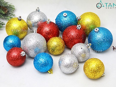 Trái châu Noel kim tuyến đủ màu, đủ cỡ [ĐK 6-16cm - lấp lánh] TRAICHAU-36