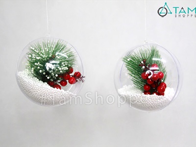 Trái châu Noel trong suốt lá thông trái đỏ có tuyết [ĐK14cm - Xinh yêu] TRAICHAU-39