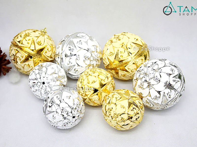 Trái châu Noel vân nổi 6 cạnh 2D [ĐK8/10cm - ánh kim] TRAICHAU-30