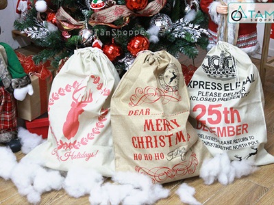 Túi đựng quà ông già Noel vải bố cỡ lớn 50x70cm TUIVAI-01